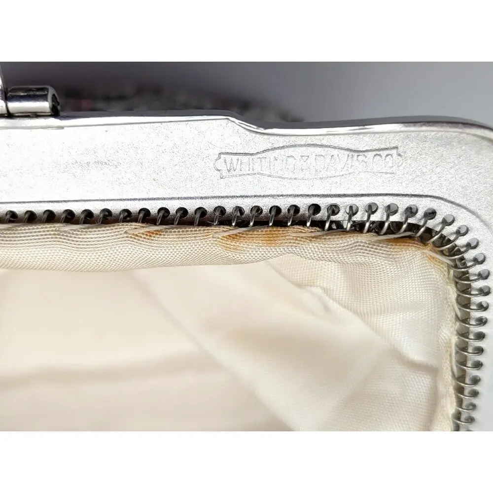 WHITING & DAVIS Vintage Mesh Purse Women's 5in Silver Tone Evening Original Box